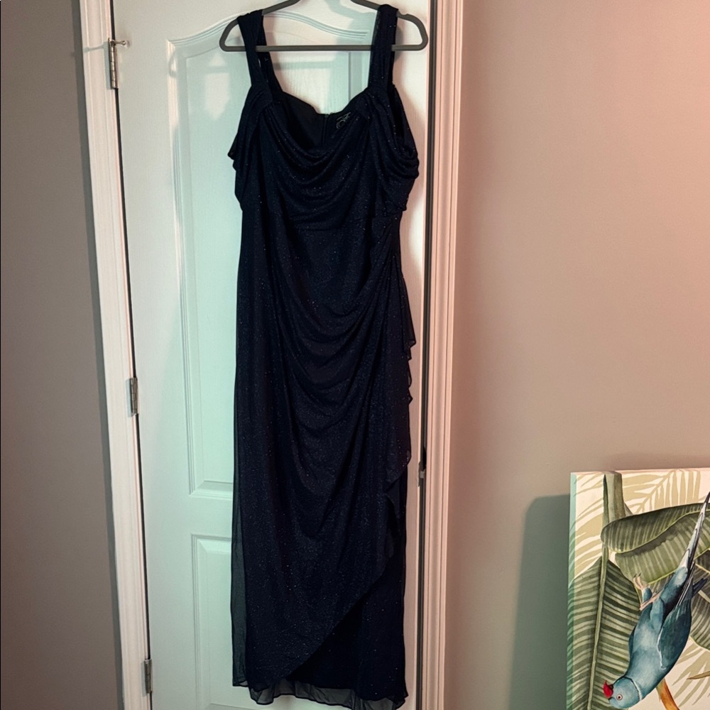 Alex Evenings Black Sparkle Draped Maxi Dress